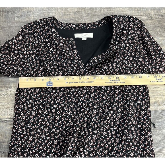 Loft Ruffle Ditsy Floral Vine Dress Knee Length Semi Sheer Long Sleeves Size XS - Picture 9 of 12